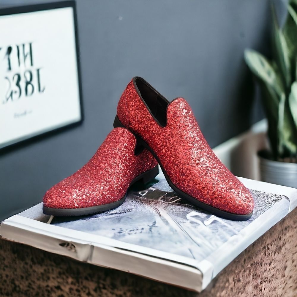 MEN'S FREDERICO LEONE RED SPARKLE TUXEDO SHOE. FS357.